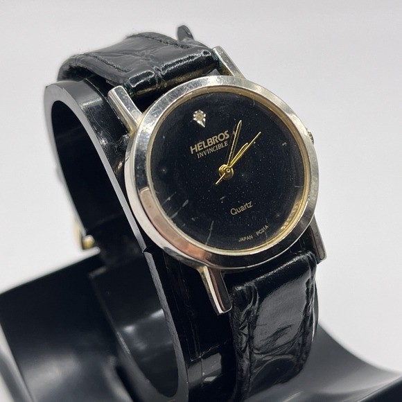 Helbros Invincible Gold Tone Case 25 mm Black Band Women's Watch- New Battery - Picture 1 of 5